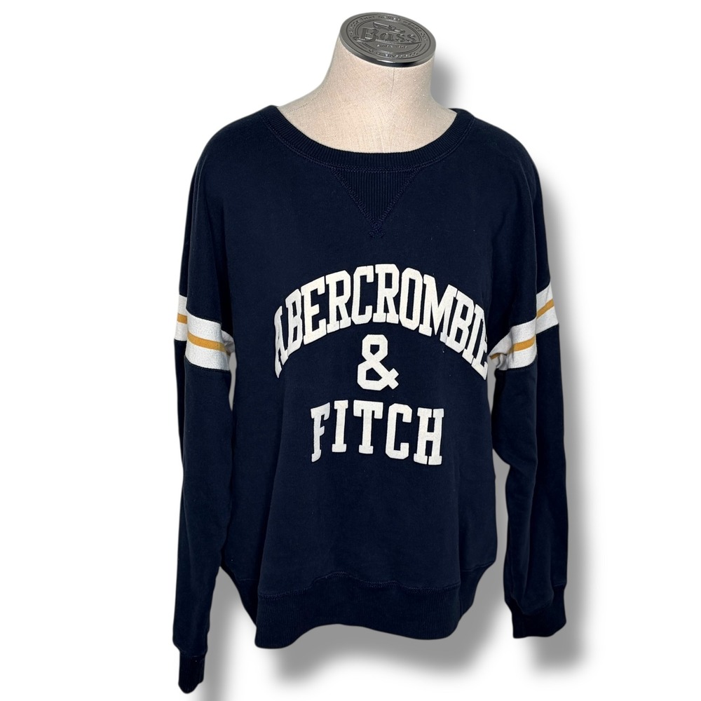 Abercrombie Fitch Navy Blue Crewneck Sweatshirt Athleisure Stripe Sleeve Women M